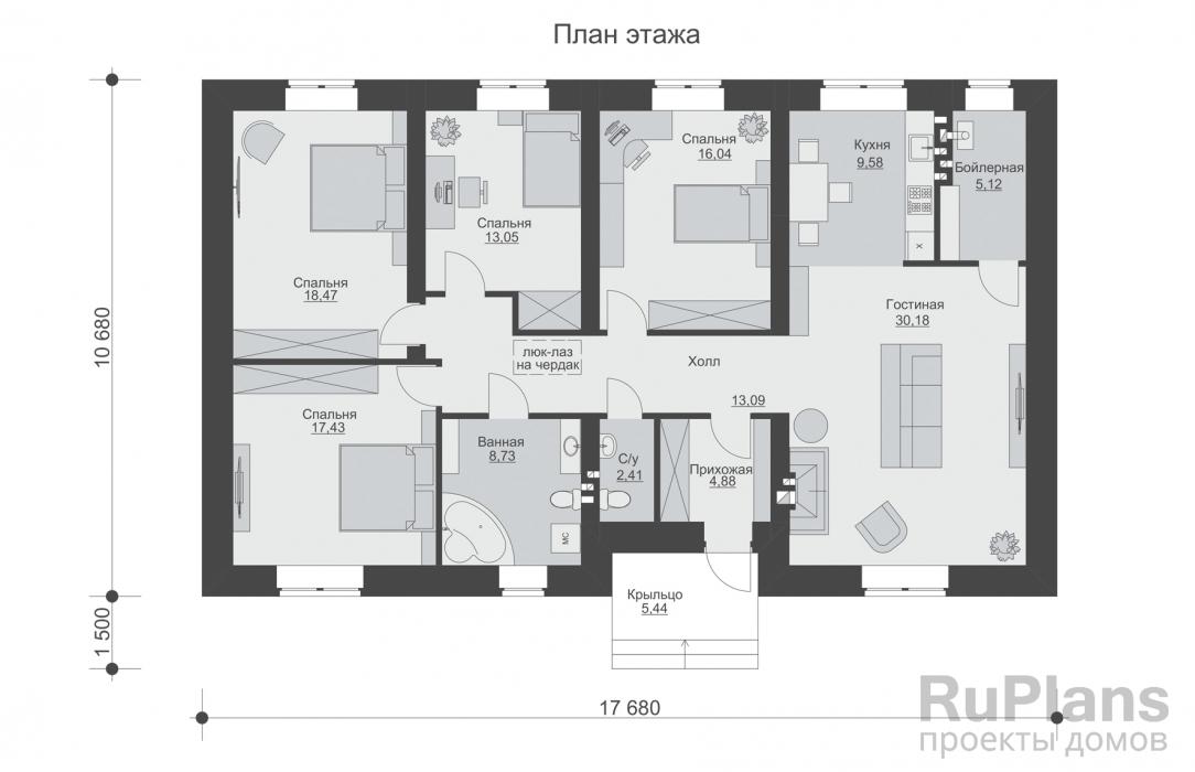 Проект одноэтажного дома - Rg6254 строительство в Самаре
