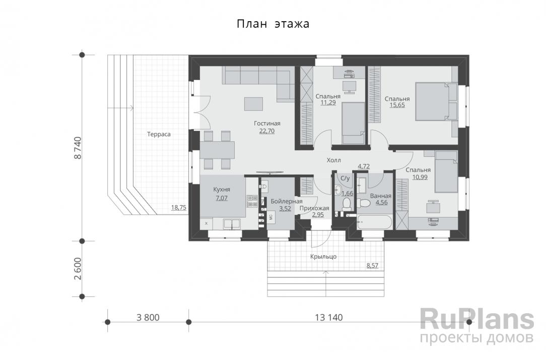 Проект одноэтажного дома - Rg5916 строительство в Самаре