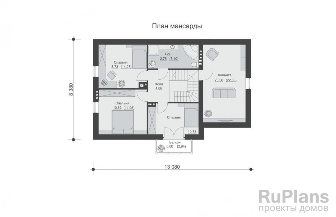 Проект дома с мансардой - Rg6190 строительство в Самаре