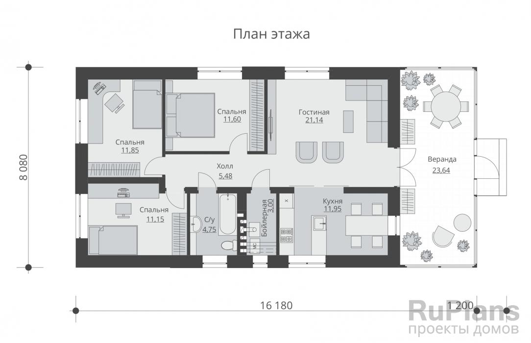 Проект одноэтажного дома - Rg3671 строительство в Самаре
