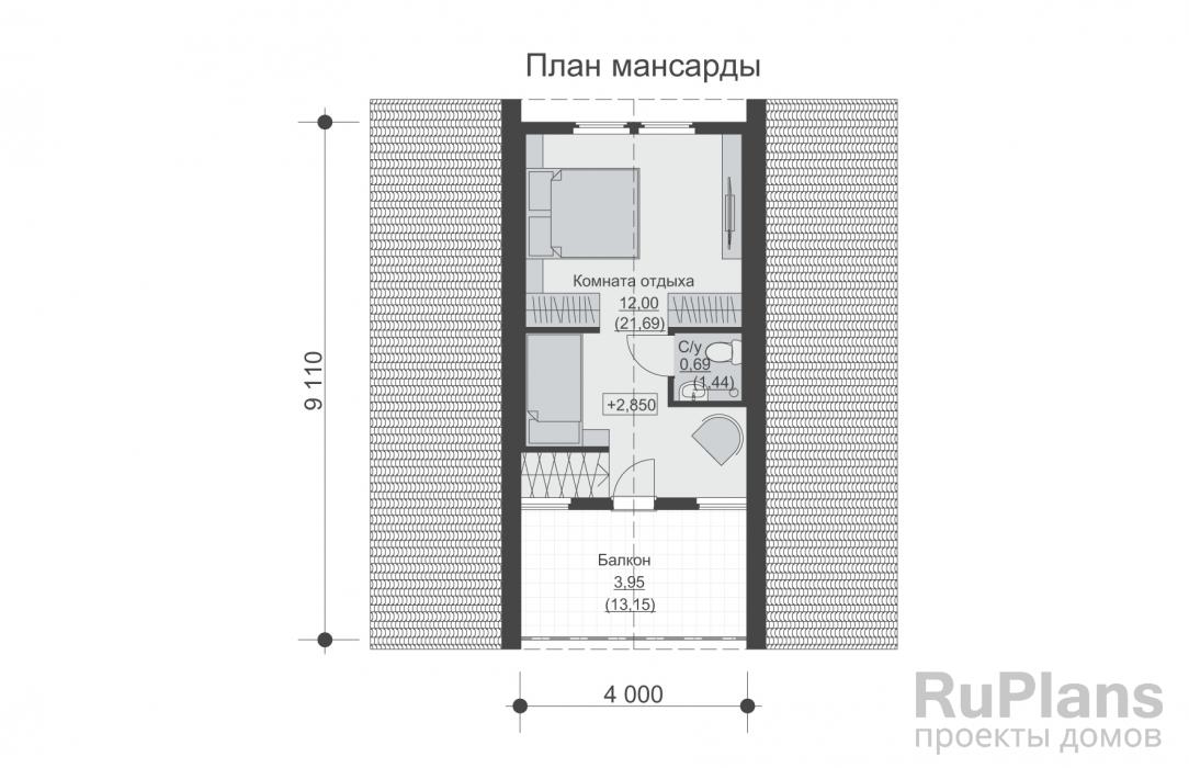 Проект одноэтажного дома с мансардой - Rg6405 строительство в Самаре